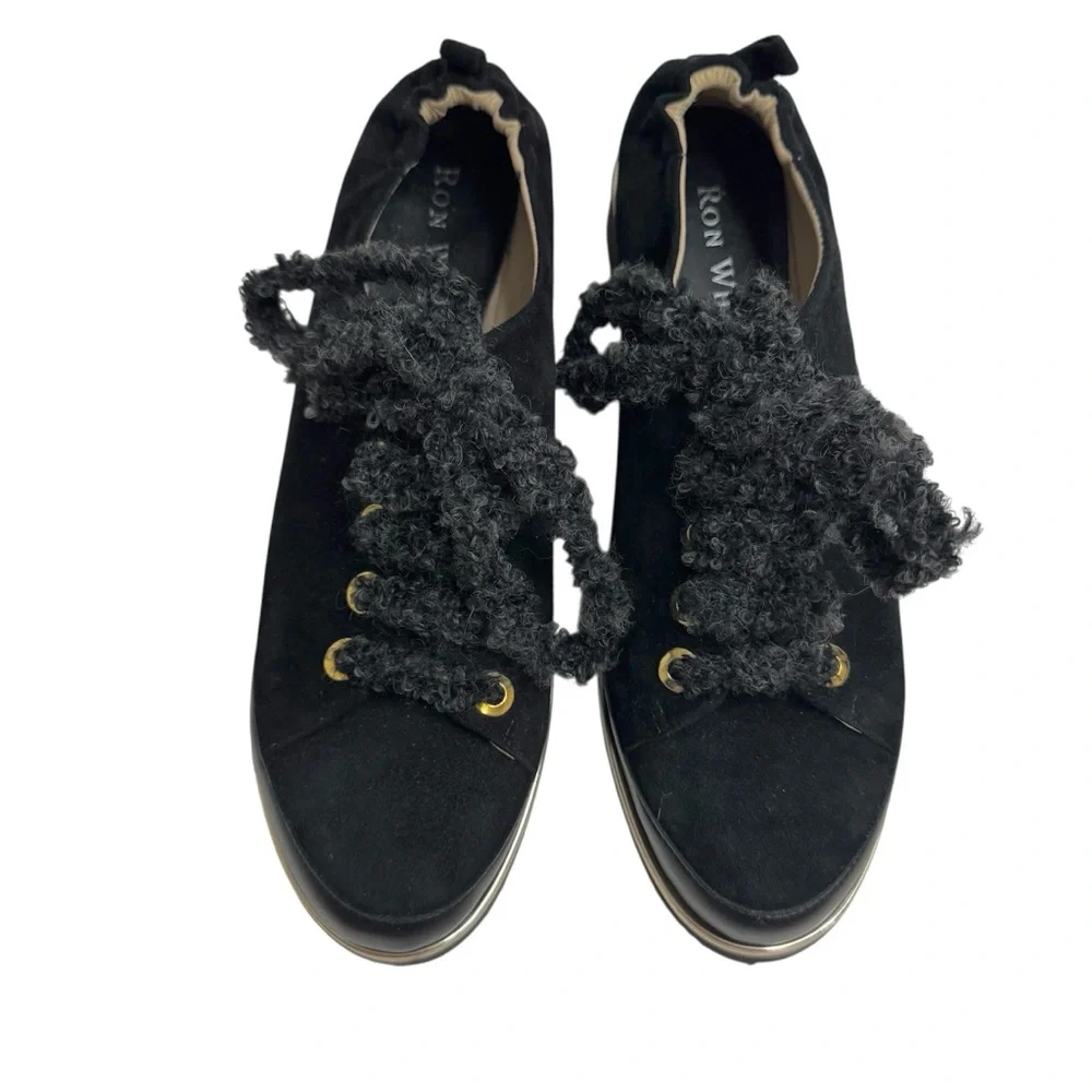 NEW Ron White Nalla Onyx Wedge Sneaker Cashmere Suede Teddy Bear Laces Italy - Picture 2 of 16